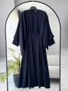 Pelerinli İkili Diogonel Tencel Elbise_Lacivert