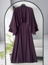 Pelerinli İkili Diogonel Tencel Elbise_Mürdüm