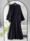 Pelerinli İkili Diogonel Tencel Elbise_Siyah