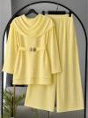 Pelerinli Tokalı Muslin Modal Pantolonlu Takım_Sarı