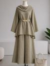 Pelerinli Tokalı Muslin Modal Pantolonlu Takım_Adaçayı