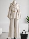 Pelerinli Tokalı Muslin Modal Pantolonlu Takım_Taş
