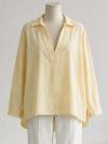 Polo V Yaka Rahat Kalıp Eslem Keten Bluz_Sarı