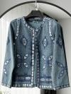 Pul Payet İşlemeli Kot Kimono_Orta Mavi