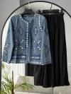 Pul Payet İşlemeli Kot Kimono_Orta Mavi