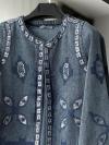 Pul Payet İşlemeli Kot Kimono_Orta Mavi