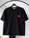 Sıfır Yaka Kalp Nakışlı Oysho T-Shirt_Siyah