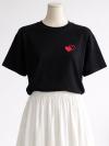 Sıfır Yaka Kalp Nakışlı Oysho T-Shirt_Siyah
