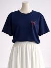 Sıfır Yaka Kurdela Nakışlı Oysho T-Shirt_Lacivert