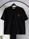 Sıfır Yaka Kurdela Nakışlı Oysho T-Shirt_Siyah