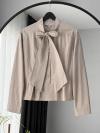 Taş Düğmeli Kravat Detay Poplin Bluz_Taş