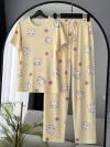 Tavşan Desenli Pijama Takımı_Sarı