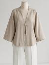 Tek Bağlamalı Keten  Kimono_Bej