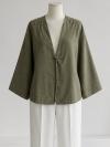 Tek Bağlamalı Keten  Kimono_Haki