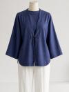 Tek Bağlamalı Keten  Kimono_Lacivert
