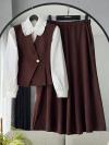 Tek Düğmeli Pileli Yelek Etekli Dabıl Takım_Kahve