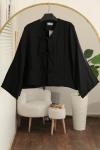 Üç Bağlamalı Verev Modal Kimono_Siyah