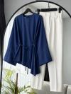 Verev Kesim Oversıze İnce Kuşaklı Tencel Tunik_İndigo