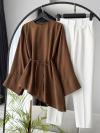 Verev Kesim Oversıze İnce Kuşaklı Tencel Tunik_Tarçın