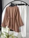 Verev Kesim Oversıze İnce Kuşaklı Tencel Tunik_Latte