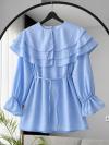 Yakası Üç Katlı İnce Kuşaklı Tencel Tunik_Bebe Mavi