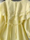 Yakası Üç Katlı İnce Kuşaklı Tencel Tunik_Sarı