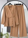 Yan Düğmeli Beli Bağlamalı Pantolonlu Takım_Camel