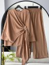 Yan Tokalı Parçalı Kuşaklı Pantolonlu Modal Takım_Camel