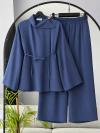 Yan Yaka Pantolonlu Toledo Tencel Takım_İndigo
