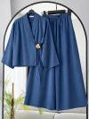 Yandan Bağlamalı Broşlu Tencel Pantolonlu Takım_İndigo