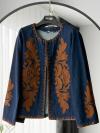 Yaprak Nakışlı Kot Kimono_Lacivert