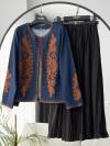 Yaprak Nakışlı Kot Kimono_Lacivert