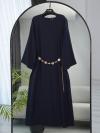Zincir Kemerli Basıc Tencel Elbise_Koyu Lacivert