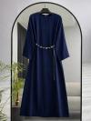Zincir Kemerli Basıc Tencel Elbise_Lacivert