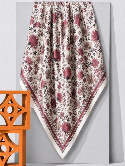 Aqua Soft Garden Lıfe Desenli Eşarp_Taş