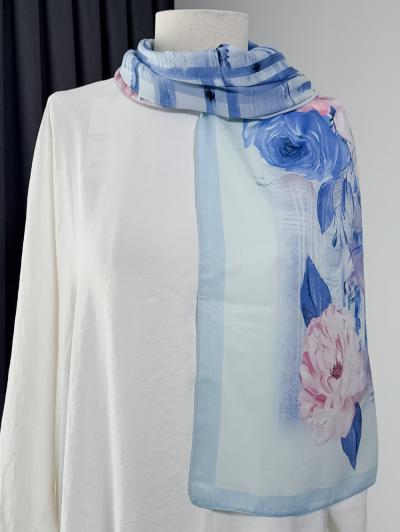 Aqua Soft Şakayık Desenli Şal_Bebe Mavi