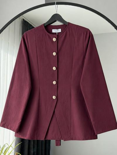 Arkası Tokalı Beş Düğmeli Poplin Gömlek_Mürdüm