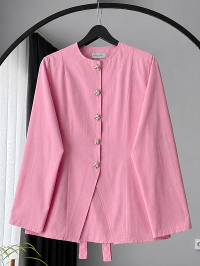 Arkası Tokalı Beş Düğmeli Poplin Gömlek_Pembe