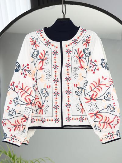 Balon Kollu Nakış Detaylı Kimono_Ekru