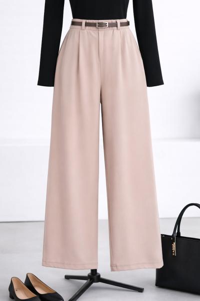 Beli Kemerli Lastikli Krep Pantolon_Koyu Bej