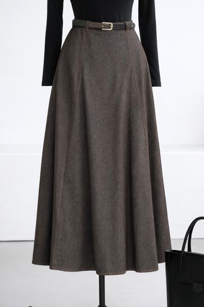 Beli Kemerli Mevlana Kot Etek_Kahve