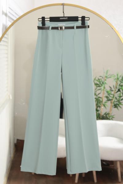 Beli Kemerli Boru Paça Double Pantolon_Mint