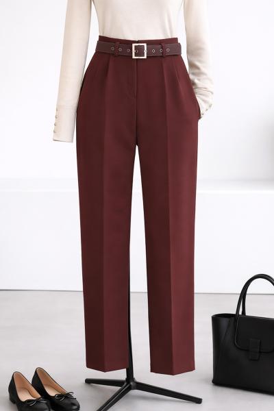 Beli Kemerli Havuç Paça Pantolon_Kahve