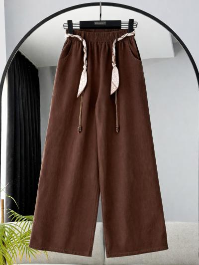 Beli Lastikli Fular Kemerli Pantolon_Kahve