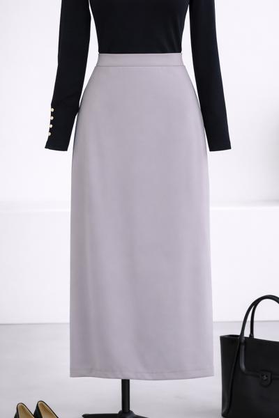 Beli Lastikli Krep Kalem Etek_Gri