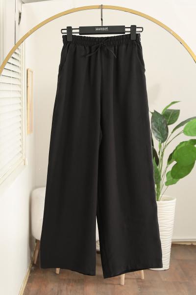 Beli Lastikli İpli Verev Modal Pantolon_Siyah