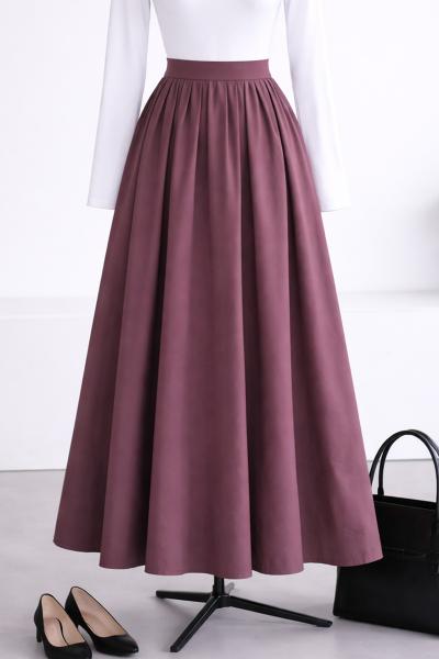 Beli Lastikli Pileli Diogonel Tencel Etek_Mürdüm