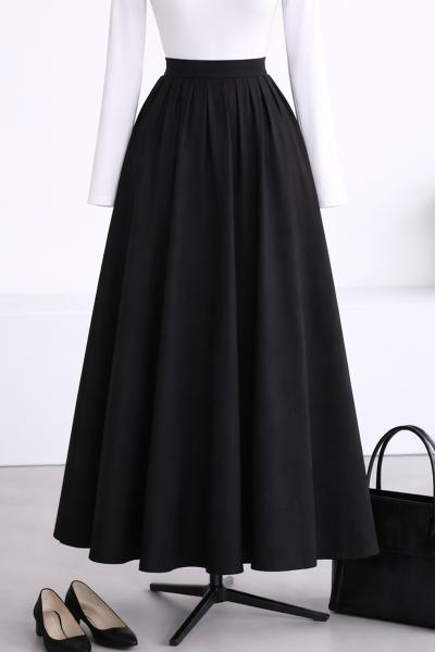 Beli Lastikli Pileli Diogonel Tencel Etek_Siyah