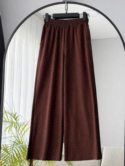 Beli Lastikli Serpme Taş Detaylı Oysho Pantolon_Kahve