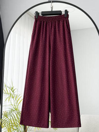 Beli Lastikli Serpme Taş Detaylı Oysho Pantolon_Mürdüm